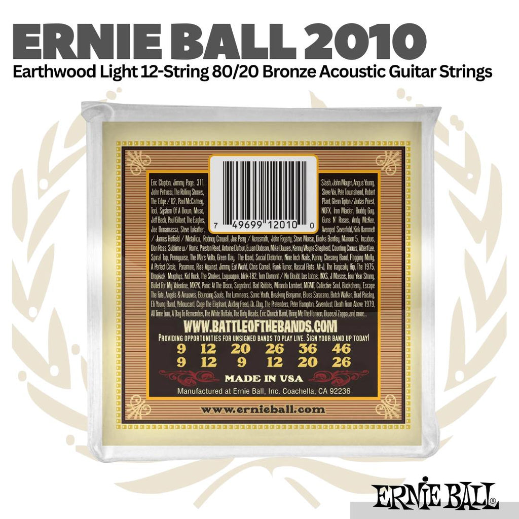 Ernie Ball 2010 09-46 Earthwood Light 12-String 80/20 Bronze Acoustic Guitar Strings - Senar Gitar