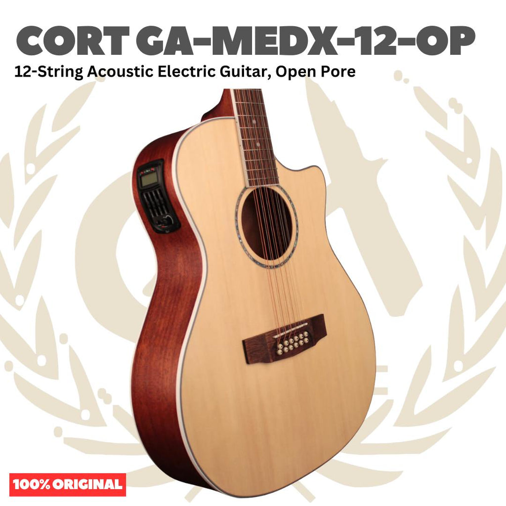 Cort GA-MEDX-12-OP Acoustic Electric Guitar 12-String, Open Pore - Gitar Akustik Elektrik 12 senar Original Asli