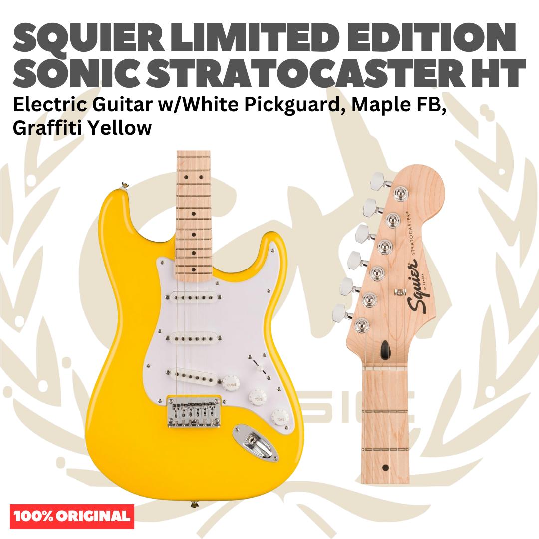 SQUIER Limited Edition Sonic Stratocaster HT Electric Guitar, Maple FB, Graffiti Yellow - Gitar Listrik Elektrik Original Asli