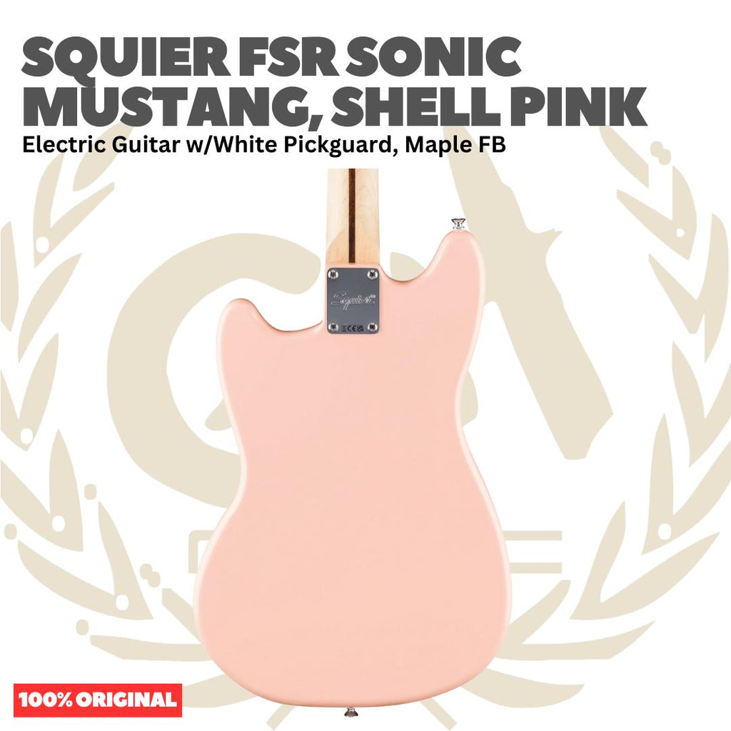Squier FSR Sonic Mustang Electric Guitar w/White Pickguard, Maple FB, Shell Pink - Gitar Listrik Elektrik Original Asli