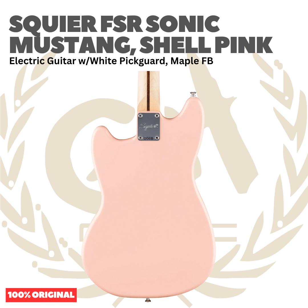 Squier FSR Sonic Mustang Electric Guitar w/White Pickguard, Maple FB, Shell Pink - Gitar Listrik Elektrik Original Asli