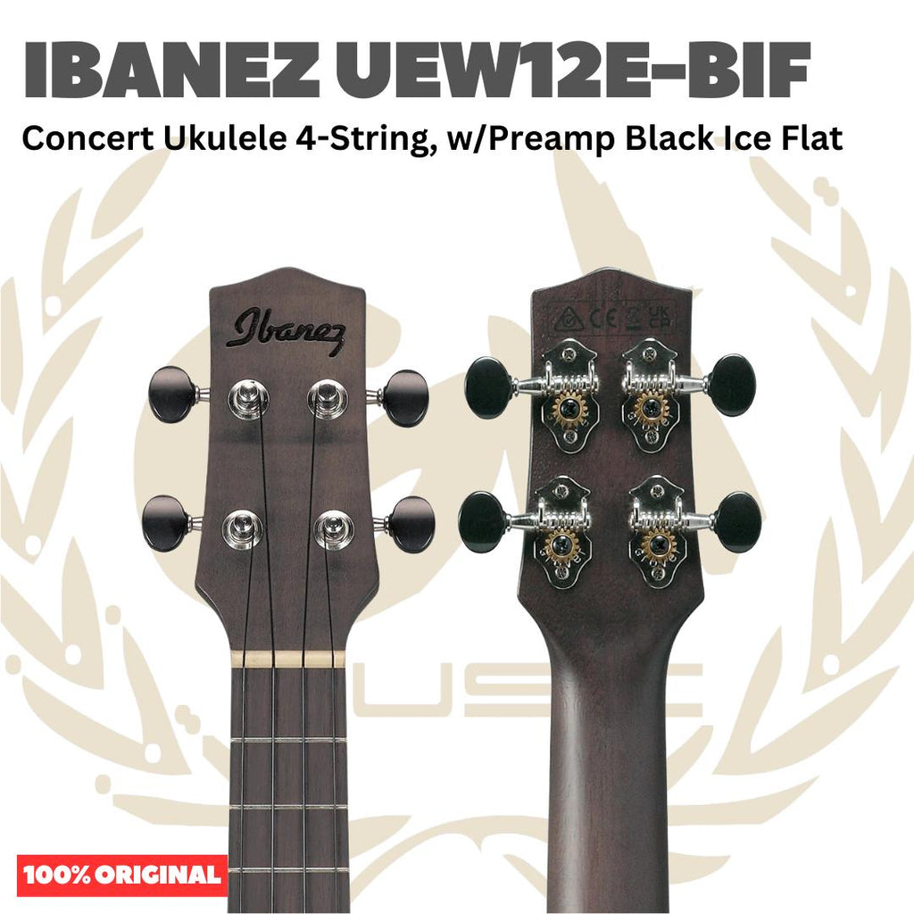 Ibanez UEW12E-BIF Concert Ukulele 4-String w/Preamp Black Ice Flat - Ukulele Concert 4-senar Original Asli