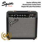 Squier Affinity HSS Stratocaster Guitar Pack, Maple FB, Lake Placid Blue