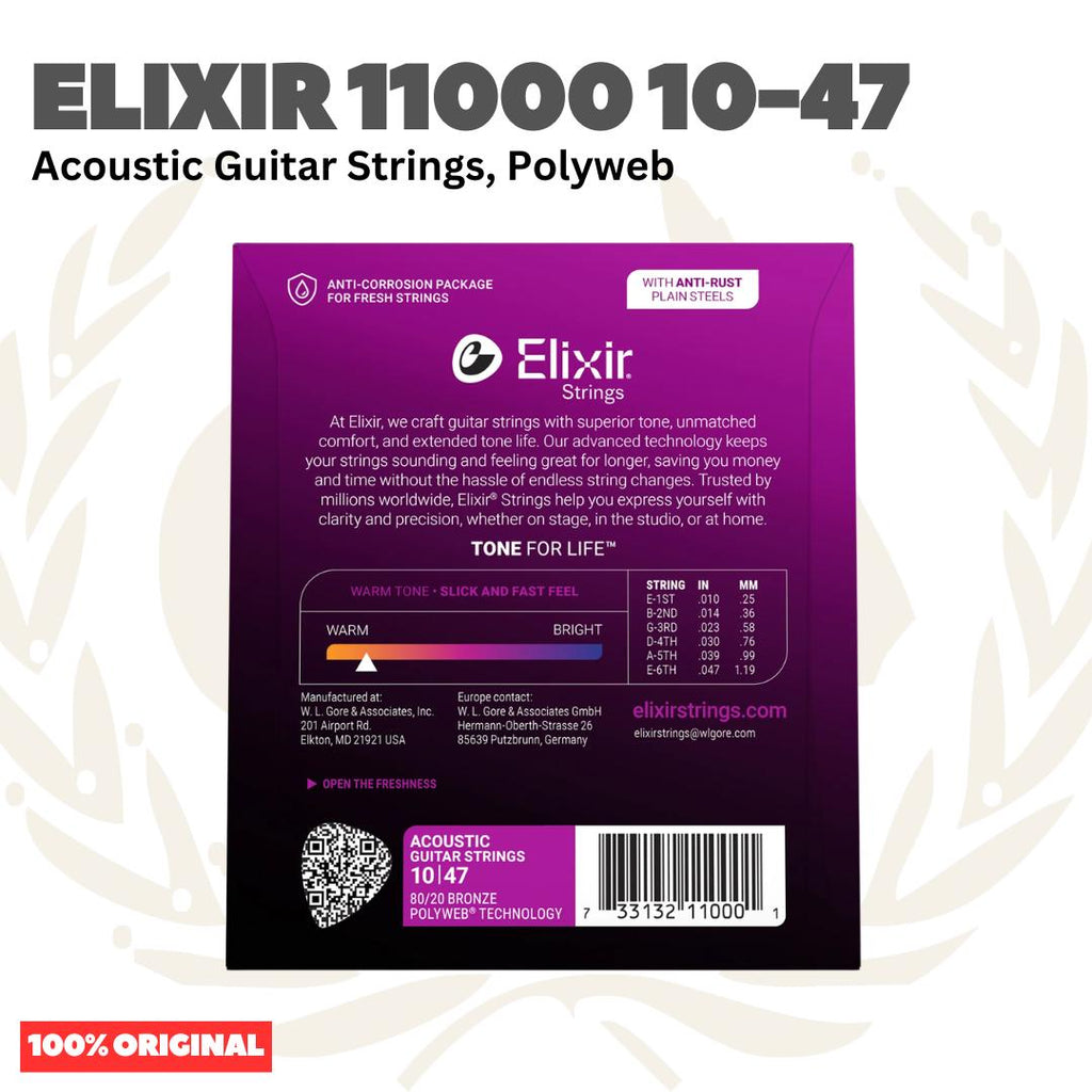 ELIXIR 11000 Polyweb 80/20 Bronze Acoustic Guitar Strings 10-47 - Senar Gitar Akustik
