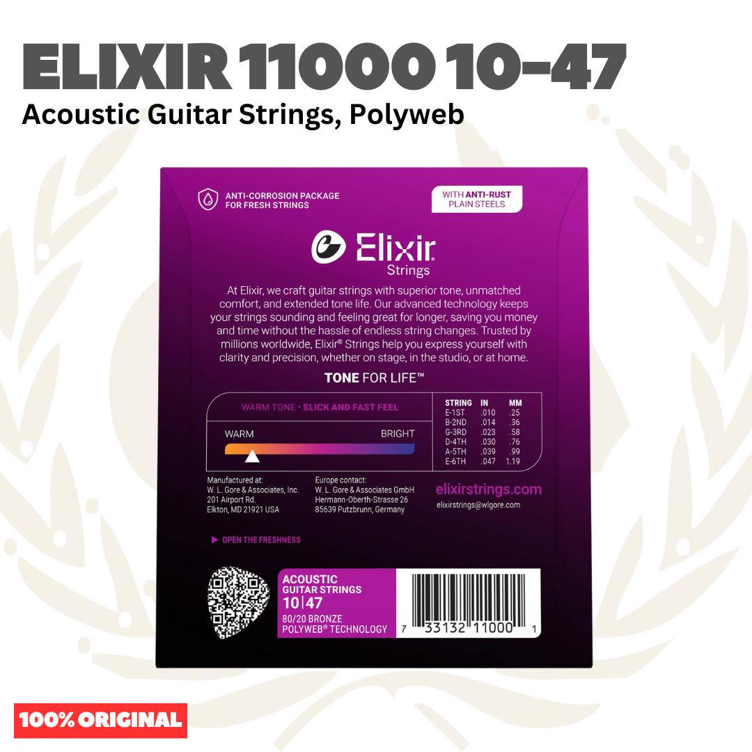 ELIXIR 11000 Polyweb 80/20 Bronze Acoustic Guitar Strings 10-47 - Senar Gitar Akustik