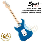 Squier Affinity HSS Stratocaster Guitar Pack, Maple FB, Lake Placid Blue