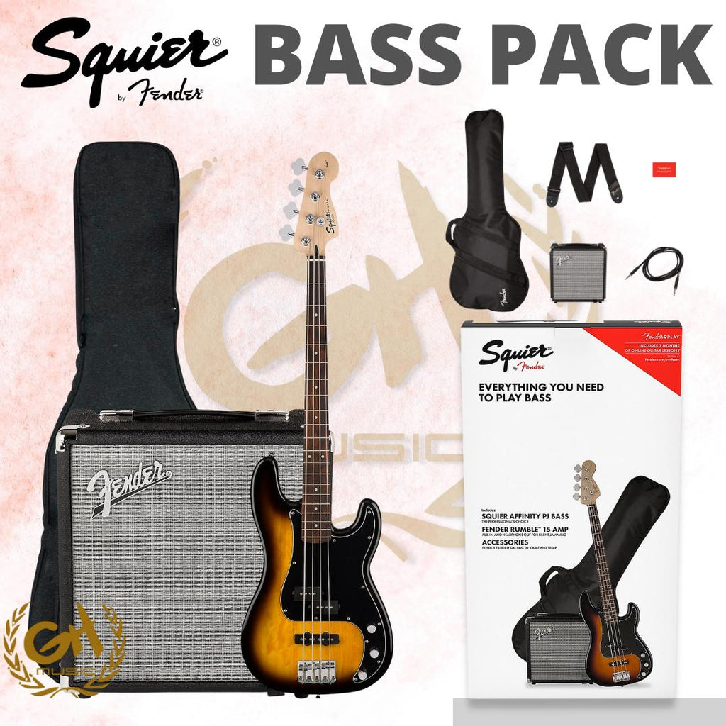 Squier Affinity PJ Bass Guitar Pack | Gig Bag & Rumble 15 Amplifier