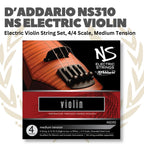 D'Addario NS310 NS Electric Violin String Set, 4/4 Scale, Medium Tension - Senar Violin Listrik Set | Senar Violin Elektrik Set Original