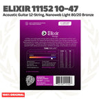 Elixir 11152 10-47 Nanoweb 80/20 Bronze Acoustic Guitar Strings, 12-String