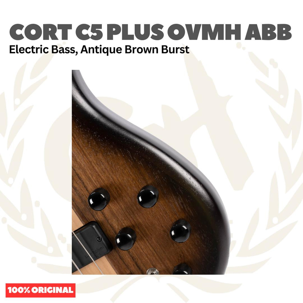 Cort C5 Plus OVMH ABB Electric Bass 5-String, Antique Brown Burst - Bass Listrik Elektrik 5-Senar