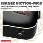 Ibanez UICT100-MGS Tenor Ukulele 4-String w/Preamp & Bag, Metallic Grey Sunburst - Ukulele Tenor 4-senar Original Asli