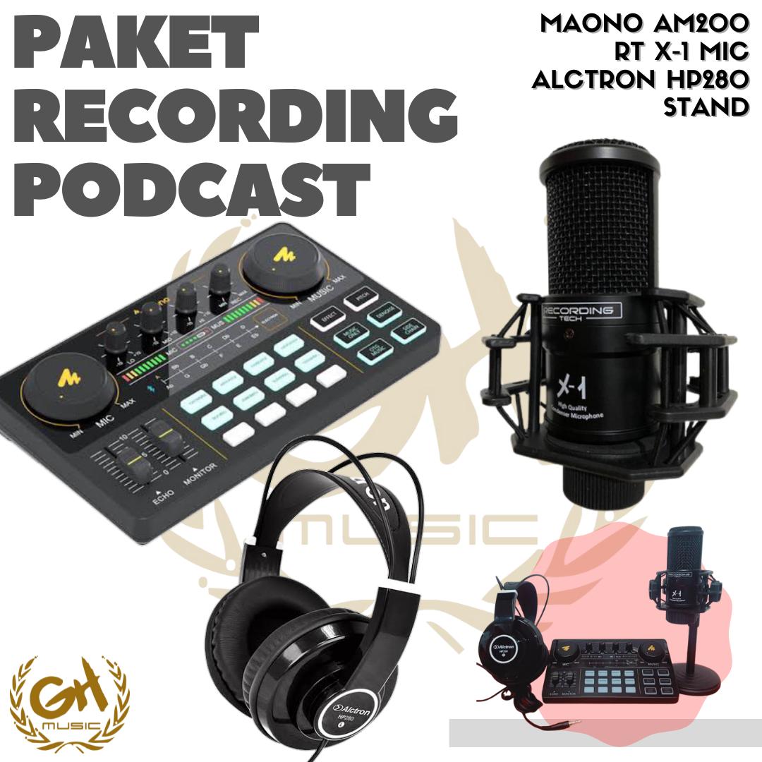 PAKET RECORDING PODCAST MAONO AM-200 MIC RT X-1 PLUS HP280 PLUS STAND