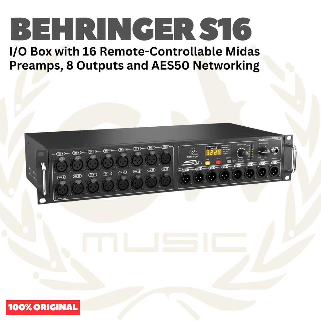 Behringer S16 Digital I/O Stage Box 16-Input 8-Output w/ Remote-Controllable Midas Preamps - Digiral Snake Box S-16