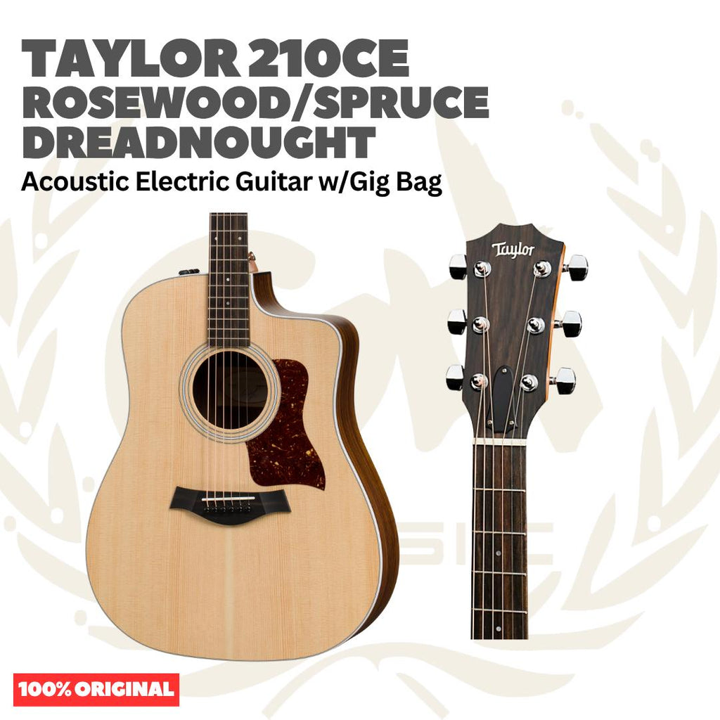 Taylor 210CE Rosewood/Spruce Dreadnought Acoustic Guitar w/Gig Bag - Gitar Akustik Elektrik