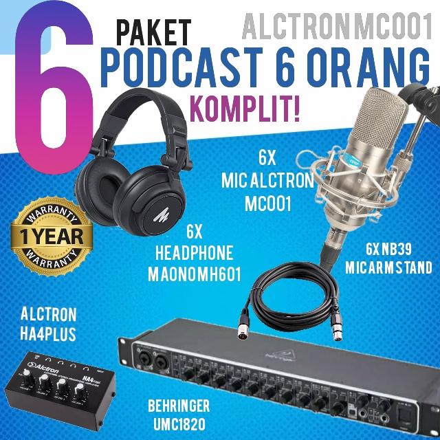 PAKET PODCAST 6 ORANG: BEHRINGER UMC1820, MAONO MH601 KOMPLIT + MIC