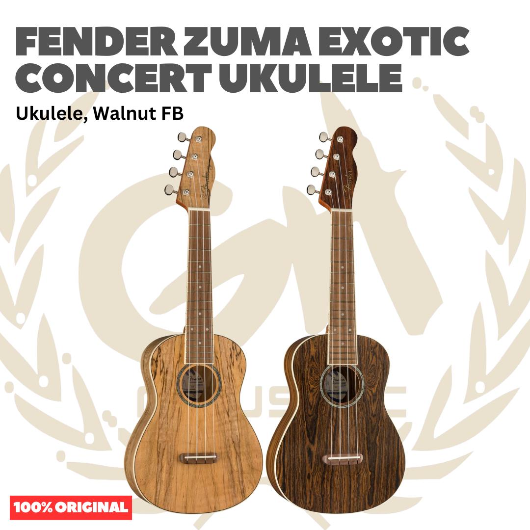 Fender Zuma Exotic Concert Ukulele, Walnut FB - Ukulele 4-Senar Original Asli