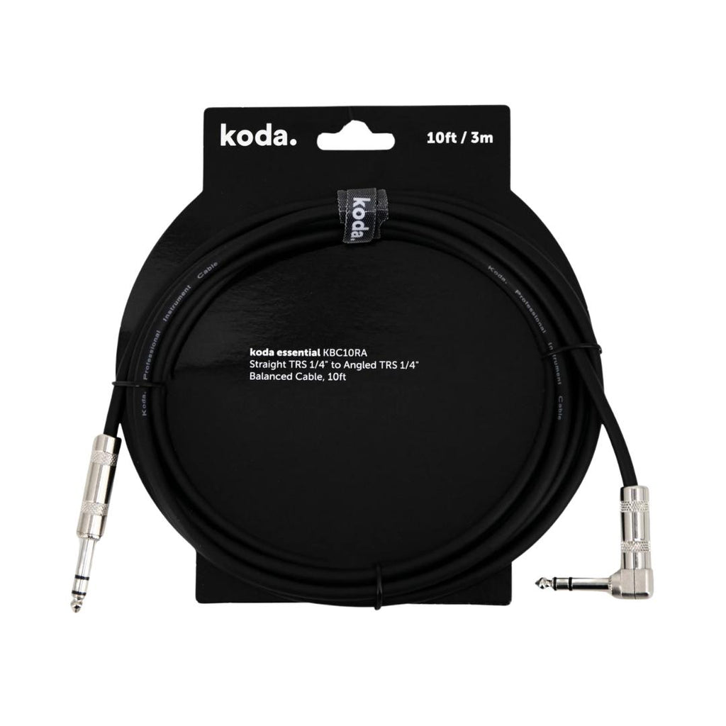 Koda Essential KBC Series Straight TRS 1/4 inch to Angled TRS 1/4 inch Balanced Cable - Kabel Instrumen
