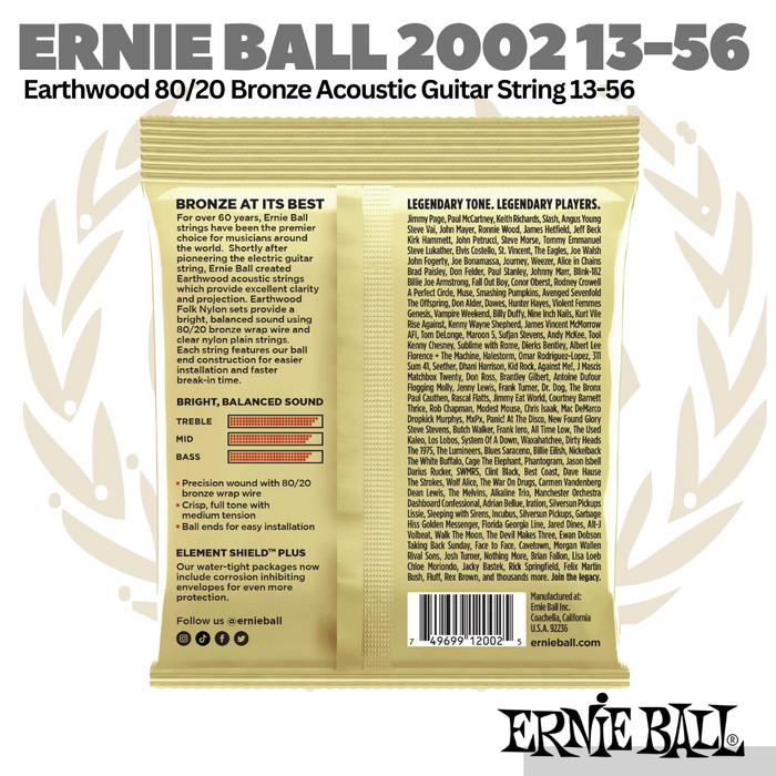 Ernie Ball 2002 Earthwood 80/20 Bronze Acoustic Guitar Strings, 13-56