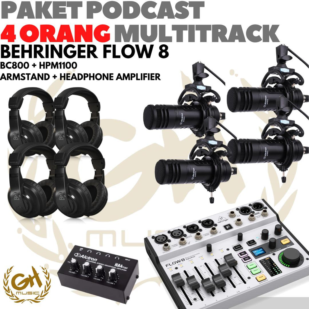 PAKET PODCAST 4 ORANG MULTI TRACK : BEHRINGER FLOW8 + MIC + HEADPHONE