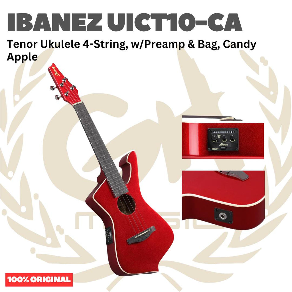 Ibanez UICT10 Tenor Ukulele 4-String w/Preamp & Bag - Ukulele Tenor 4-senar Original Asli