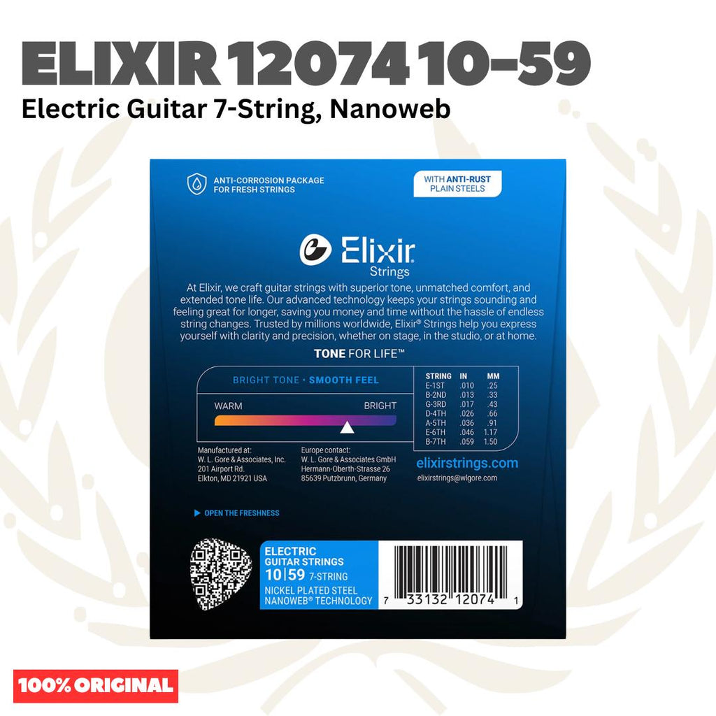 Elixir 12074 Nanoweb 7-String Electric Guitar Strings 10-59 - Senar Gitar Listrik