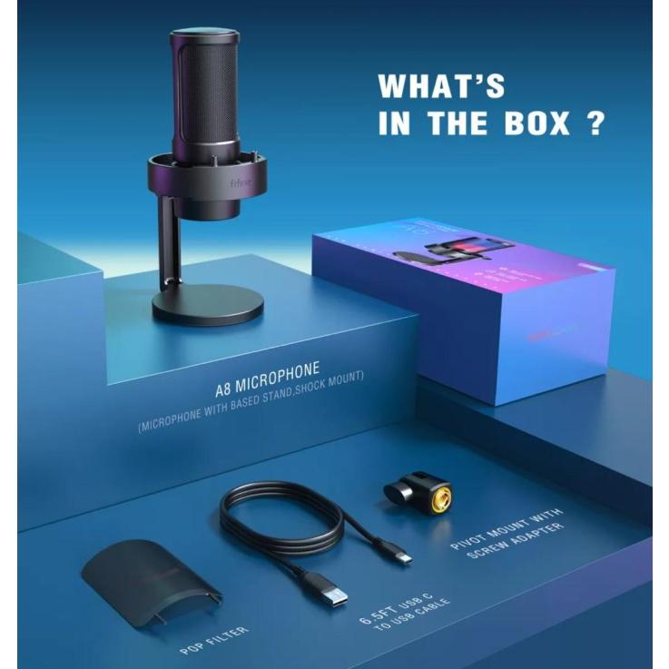 FIFINE AMPLIGAME A8 CONDENSER USB MIC RGB LIGHT FOR GAMING LIVE STREAM