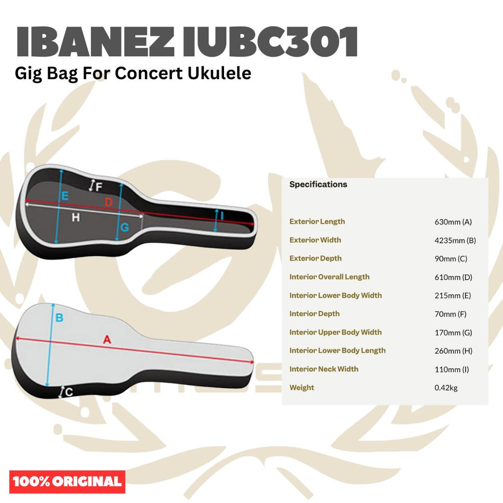 Ibanez IUBC301 Gig Bag For Concert Ukulele - Tas Ukulele
