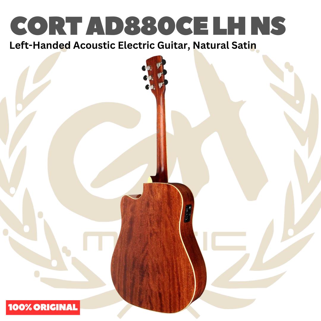 Cort AD880CE-LH-NS Left-Handed Acoustic Electric Guitar, Natural Satin - Gitar Kidal Akustik Elektrik Original Asli