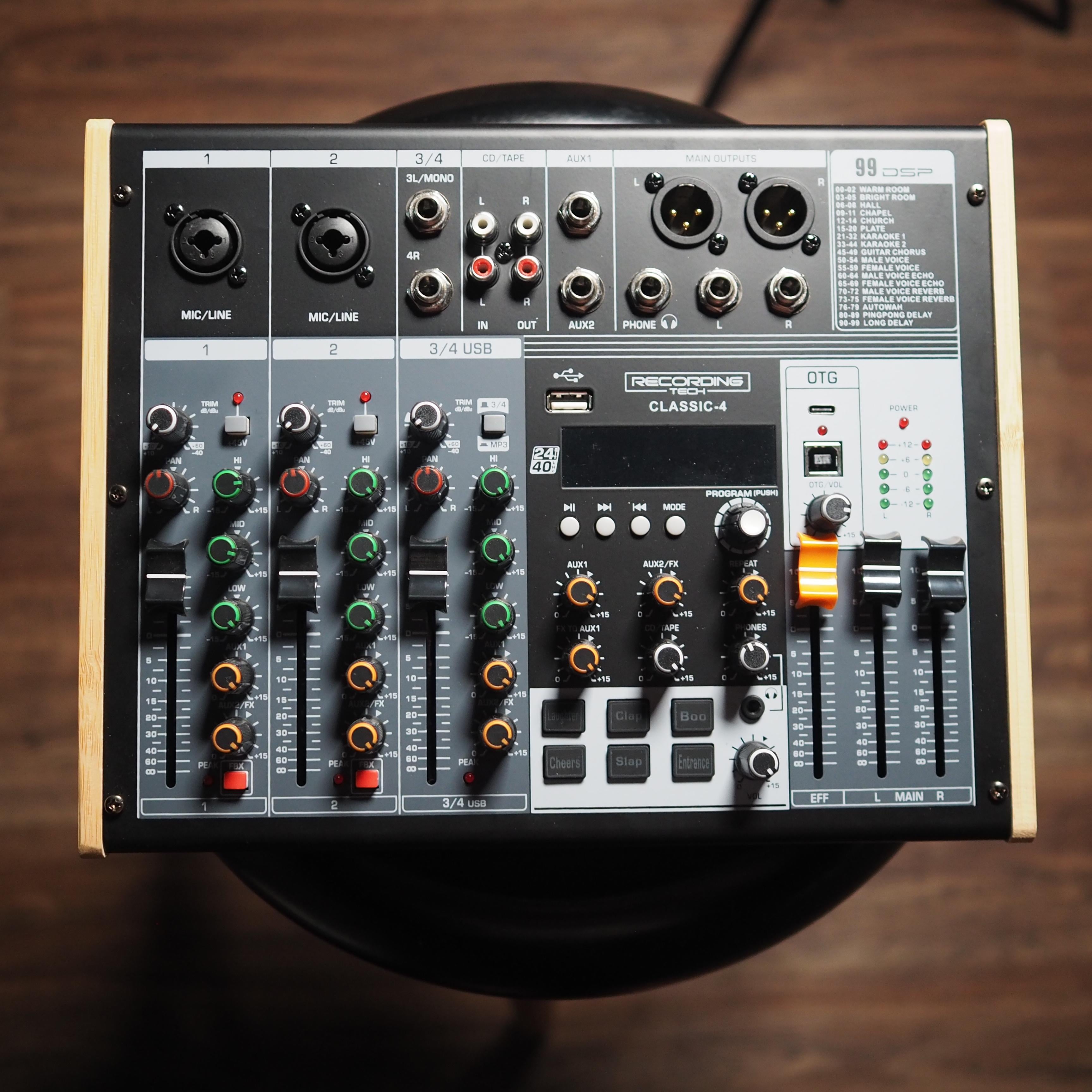 Recording Tech Classic4 4 Channel Audio Mixer With Built in Battery & USB | RT-CLASSIC 4 Baterai Tanam Charge Chas
