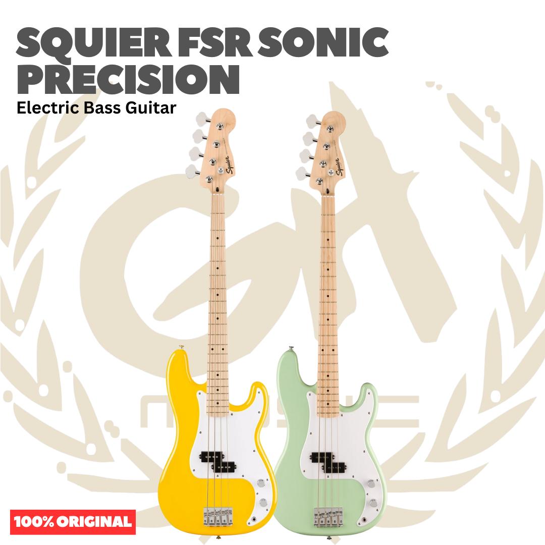 Squier FSR Sonic Precision Bass Guitar w/White Pickguard, Maple FB - Bass Listrik Elektrik Original Asli