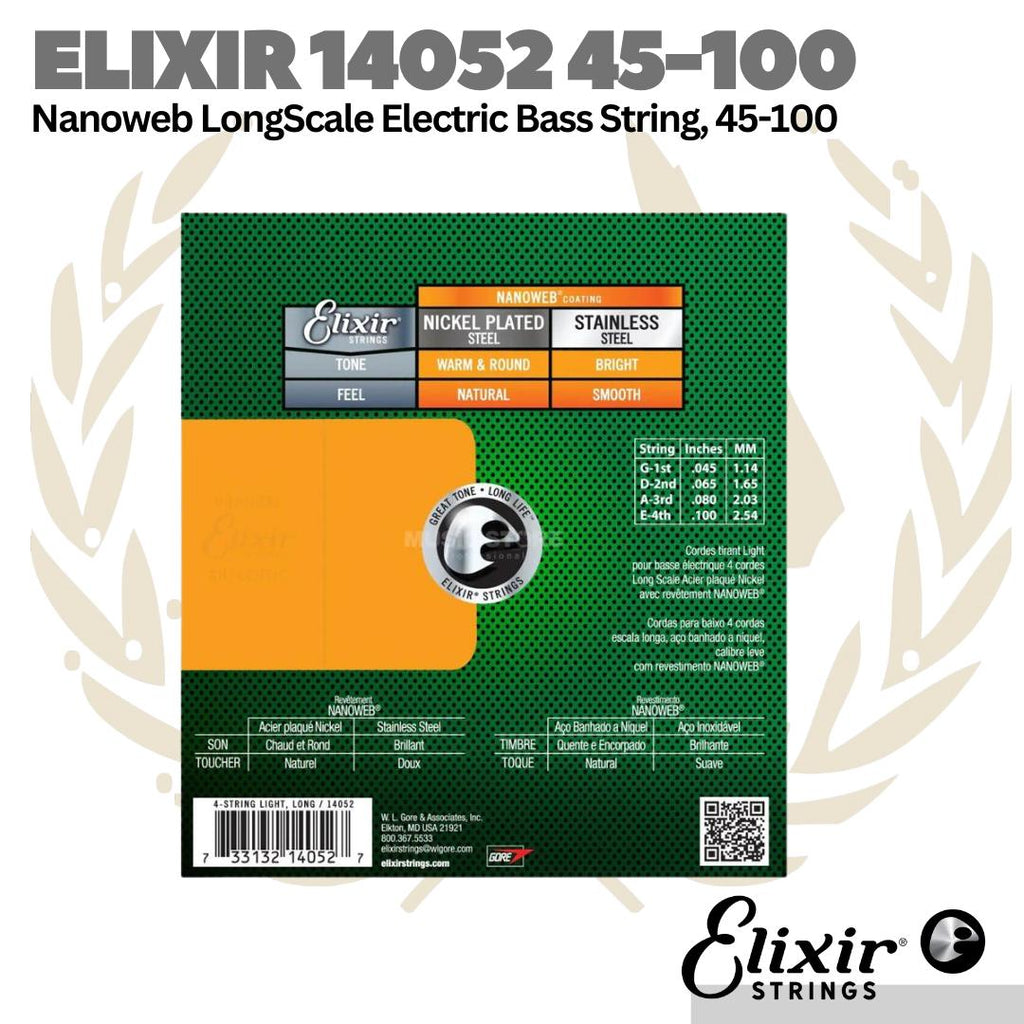 Elixir 14052 Nanoweb Light Long Scale Electric Bass Strings 45-100