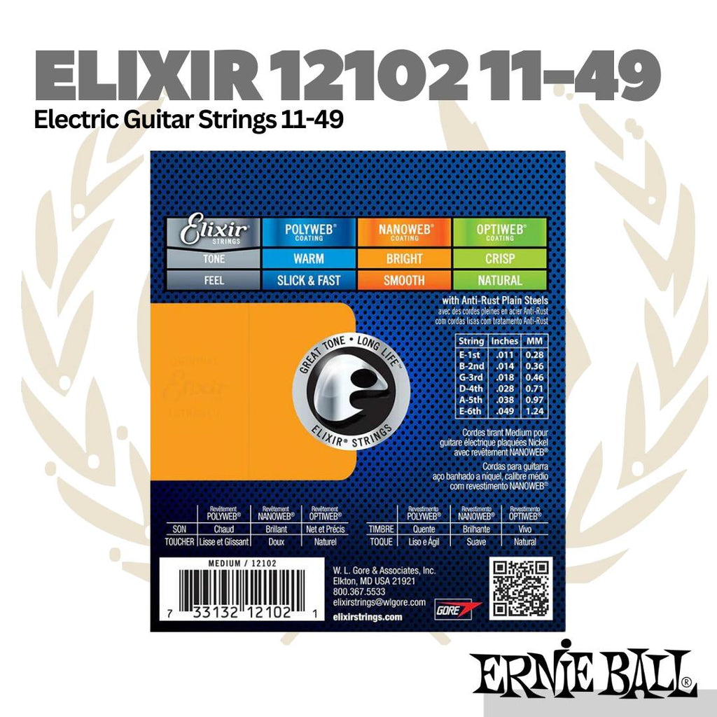 Elixir 12102 Nanoweb Electric Guitar Strings, Medium, 11-49