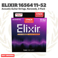 ELIXIR 16564 Nanoweb 3-Pack 80/20 Bronze Custom Light, 11-52 Acoustic Guitar Strings - Senar Gitar Acoustic isi 3Pack
