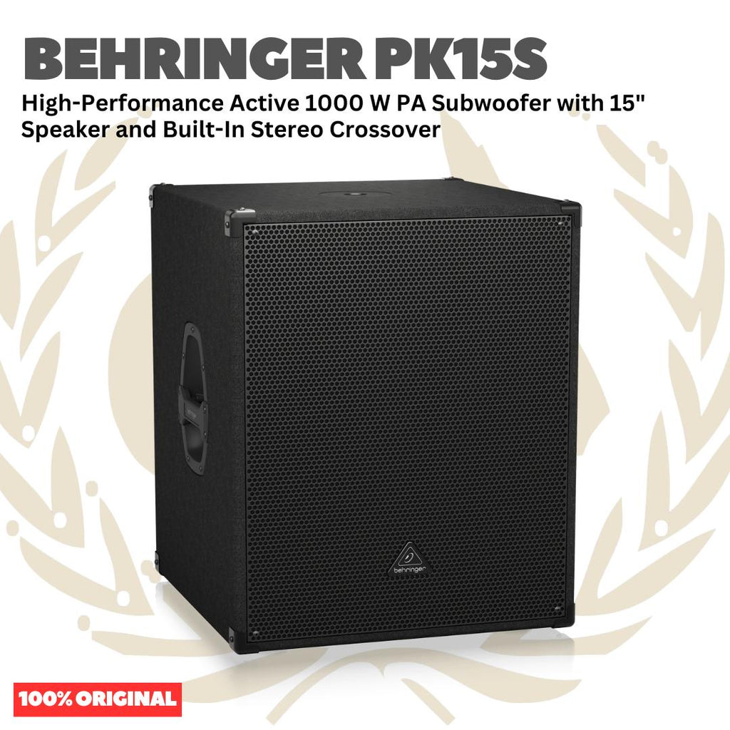 BEHRINGER PK15S High-Performance Active 1000 W PA Subwoofer with 15inch Speaker and Built-In Stereo Crossover - Speaker Aktif