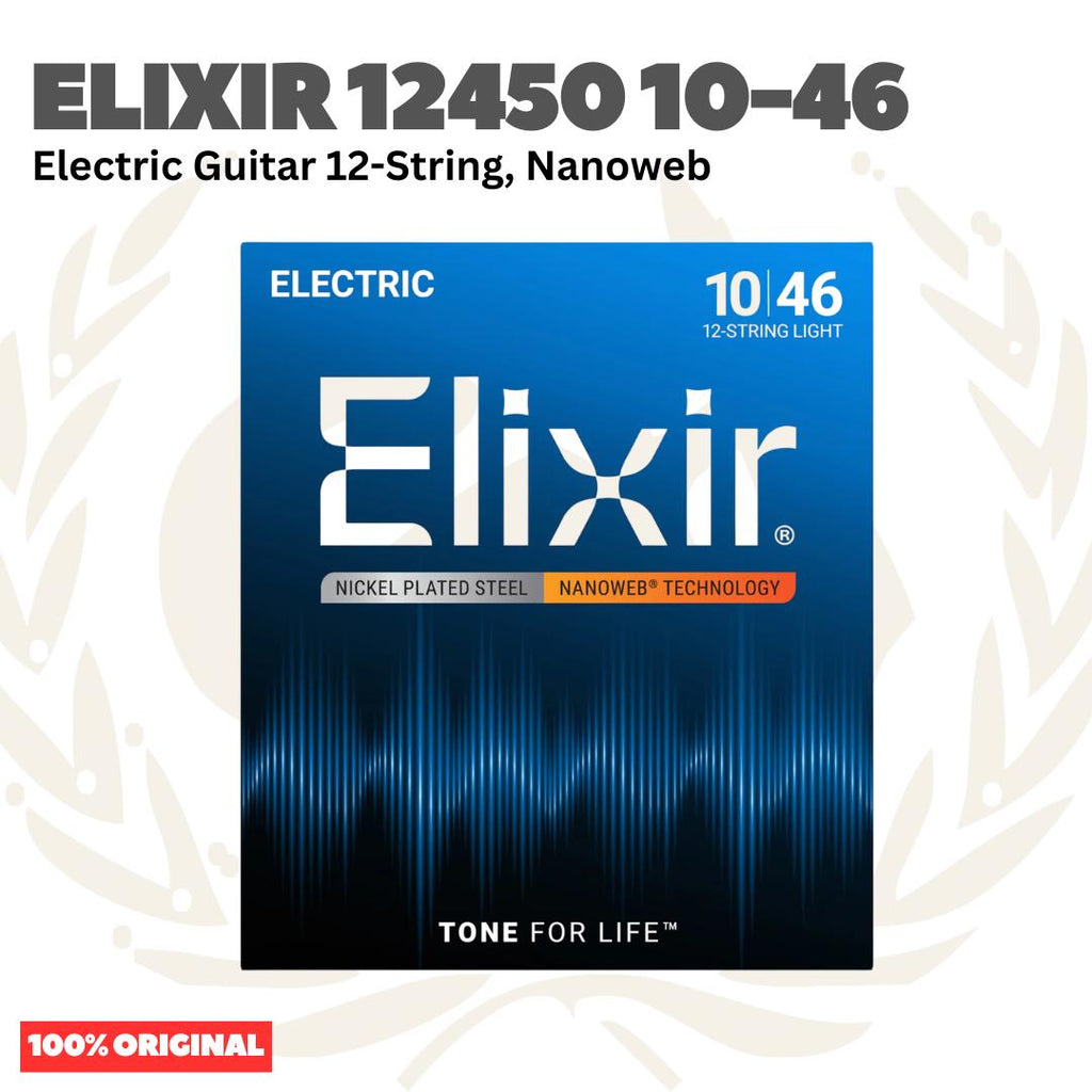 Elixir 12450 Nanoweb Electric Guitar Strings, 12-String Light, 10-46 - Senar Gitar Listrik