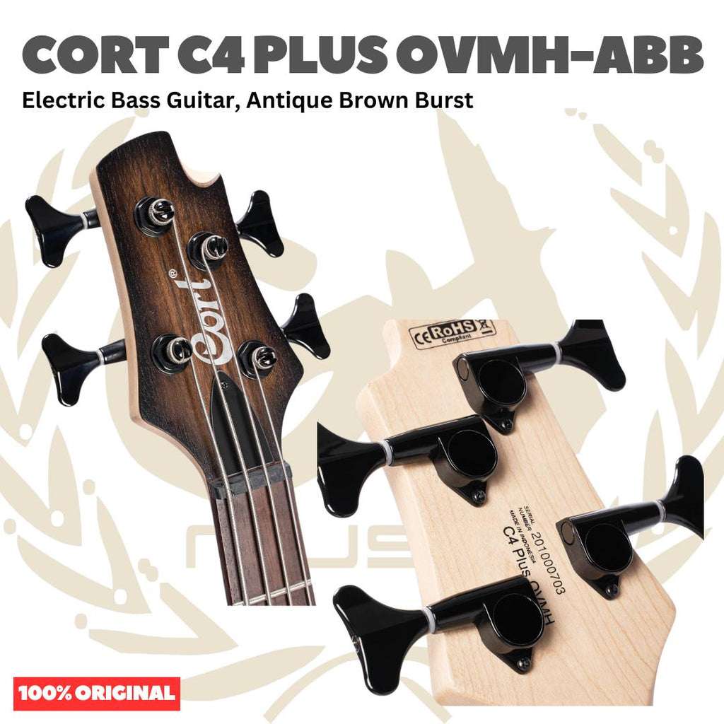 Cort C4 PLUS OVMH-ABB Electric Bass Guitar, Antique Brown Burst - Bass Listrik Electric C-4 Plus OVMHABB Original Asli