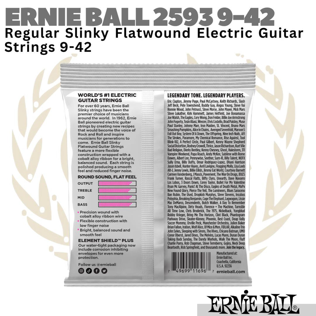 Ernie Ball 2593 Super Slinky Flatwound Electric Guitar Strings 9-42