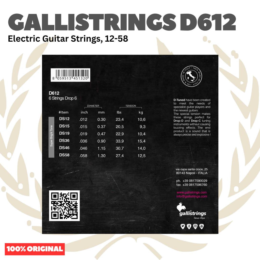 GALLISTRINGS D612 Electric Guitar Strings D-Tuned, 12-58 - Senar Gitar Listrik Elektrik Galli Strings Drop-C Drop-D Original Asli