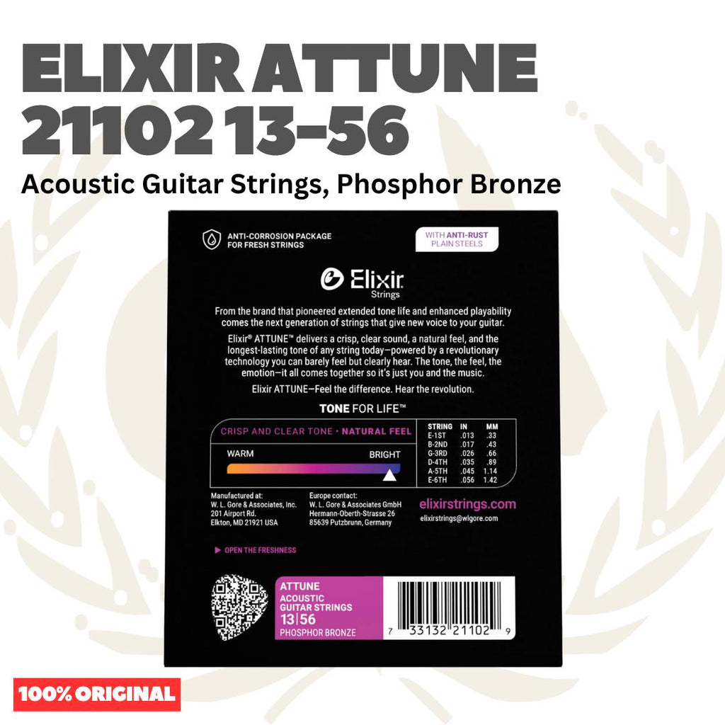 ELIXIR 21102 Attune Phosphor Bronze 13-56 Acoustic Guitar Strings - Senar Gitar Akustik