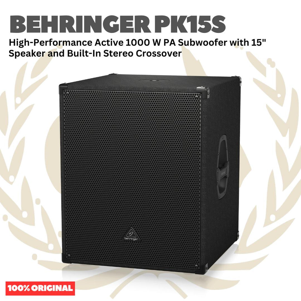 BEHRINGER PK15S High-Performance Active 1000 W PA Subwoofer with 15inch Speaker and Built-In Stereo Crossover - Speaker Aktif