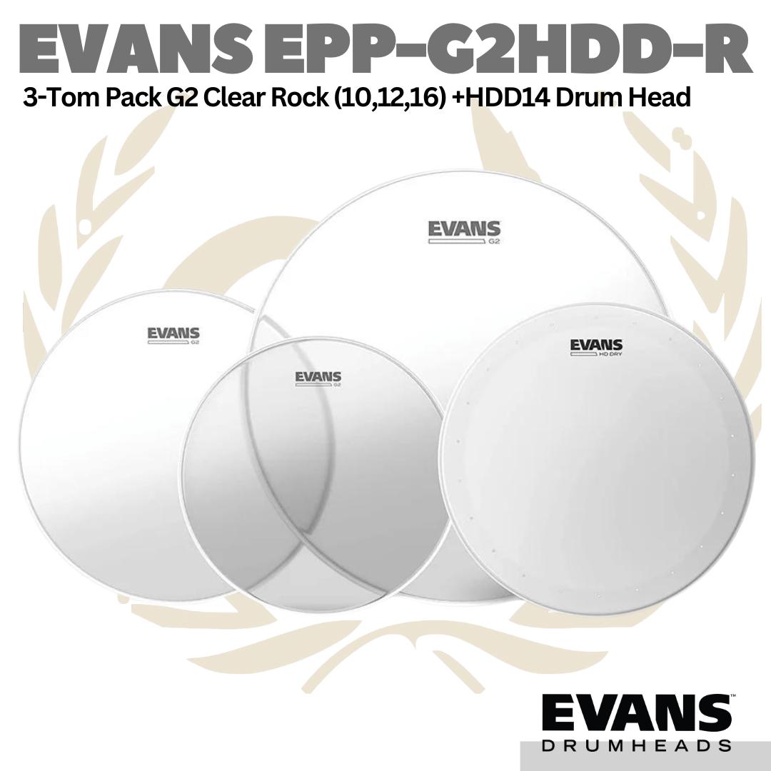 Evans G2 Clear Rock Pack (10", 12", 16") with 14" HD Dry Snare Batter  EPP-G2HDD-R
