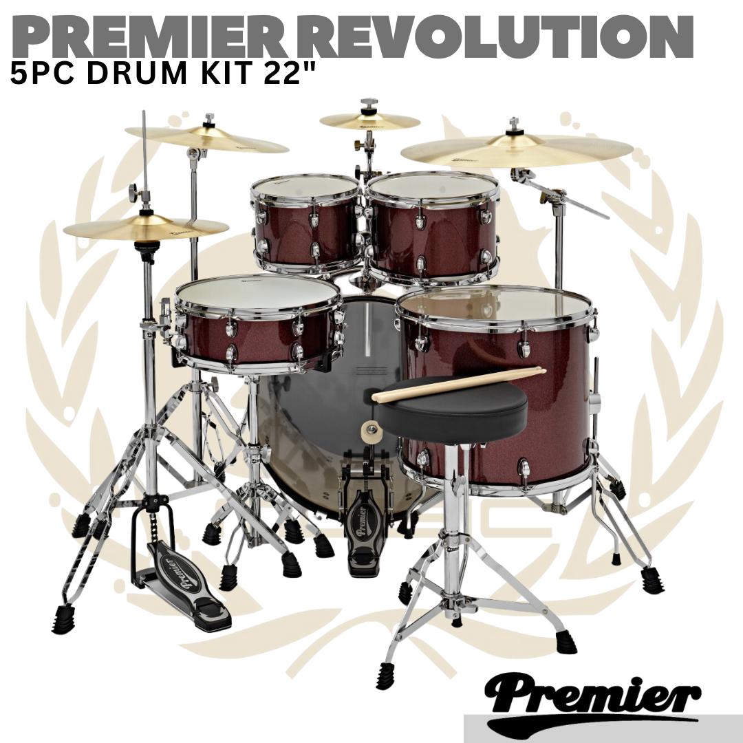 PREMIER REVOLUTION 5 Pcs Drum Set 22" | Free Cymbal, Splash, Kursi