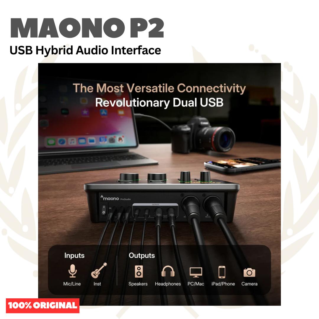 MAONO P2 USB Hybrid Audio Interface For Music Production, Content Creation, Podcasting, Streaming - Soundcard