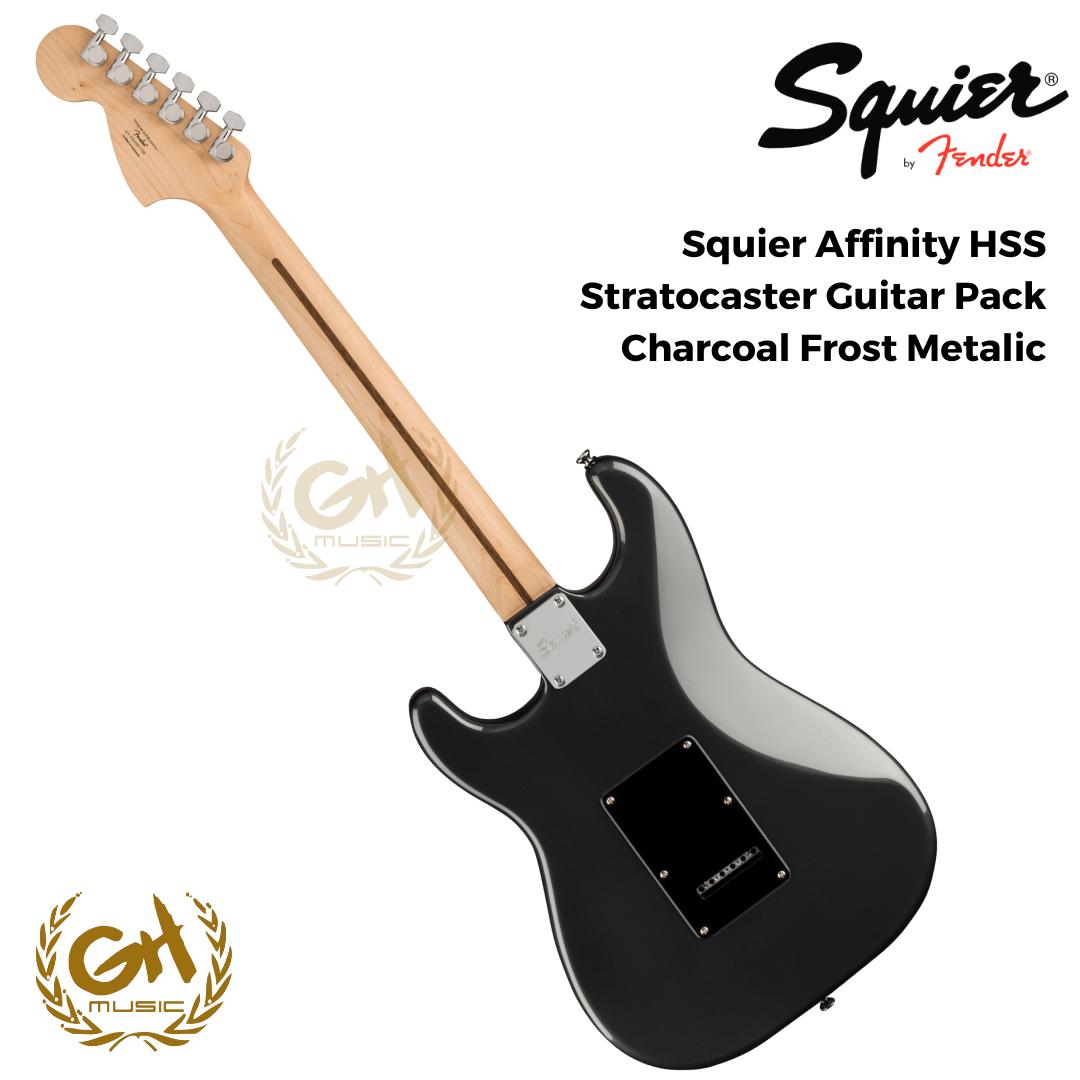 Squier Affinity Series HSS Stratocaster Guitar Pack, Laurel FB, Charcoal Frost Metallic, 230V, EU - Gitar Listrik Paket