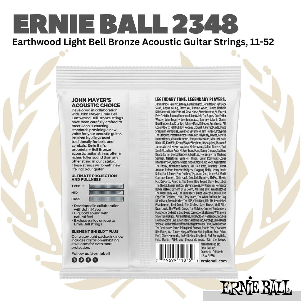 Ernie Ball 2348 Earthwood Light Bell Bronze Acoustic Guitar Strings, 11-52 - Senar Gitar Akustik