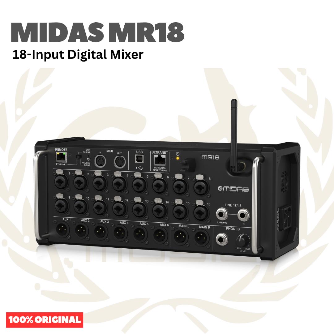 MIDAS MR18 18-Input Digital Mixer for iPad/Android Tablets with 16 Midas PRO Preamps, Integrated WiFi Module and Multi-Channel USB Audio Interface - Mixer Digital