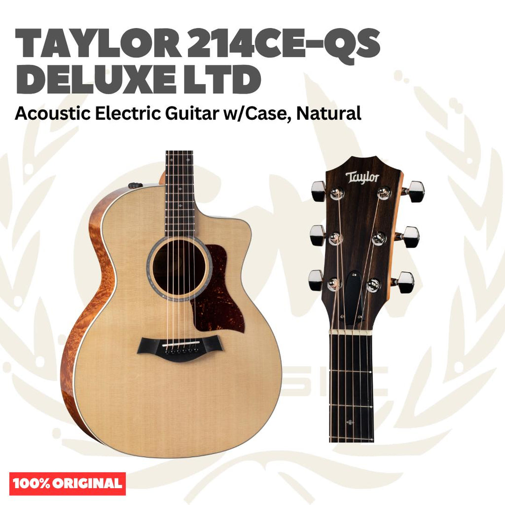 Taylor 214CE-QS Deluxe LTD Acoustic Guitar w/Case, Natural - Gitar Akustik Elektrik