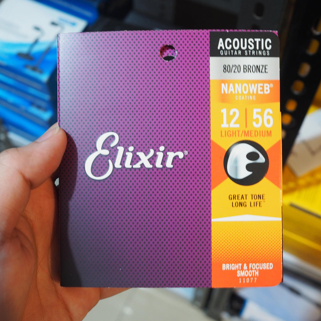 Elixir 11077 12-56 Nanoweb 80/20 Bronze Acoustic Guitar Strings