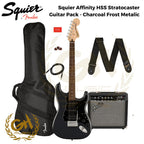 Squier Affinity Series HSS Stratocaster Guitar Pack, Laurel FB, Charcoal Frost Metallic, 230V, EU - Gitar Listrik Paket