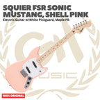 Squier FSR Sonic Mustang Electric Guitar w/White Pickguard, Maple FB, Shell Pink - Gitar Listrik Elektrik Original Asli